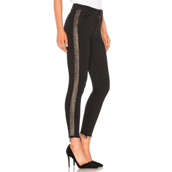 Mother - Black Skinny Jeans with beaded Side Stripe and frayed hem - size 26 - Picture 1 of 14
